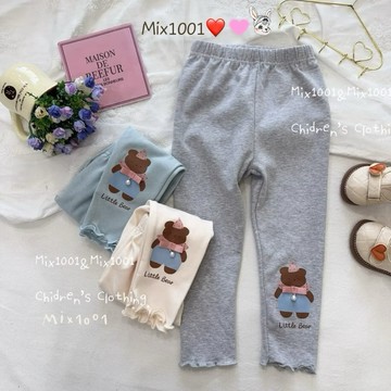 🌈✨mix1001 粉紅緞帶圍巾小熊木耳邊內搭褲✨兒童內搭褲5-19