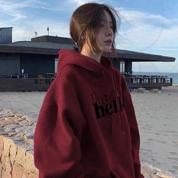 酒紅色日系慵懶風連帽衛衣女春秋冬季加絨加厚早春裝新寬鬆上衣 衛衣 連帽衛衣 套頭衛衣 帽t 上衣 衛衣外套 薄外套