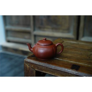 80年代臺訂紫砂壺 純正老料大紅袍泥翼斎款 瓜棱壺工夫茶道小品器