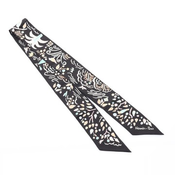 HERMES 愛馬仕 黑色 絲綢 Isola di Primavera Twilly 絲巾 【二手名牌BRAND OFF】