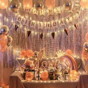 氣球快易送 雨絲 附打氣筒點膠 生日派對裝飾套組  1組  玫銀