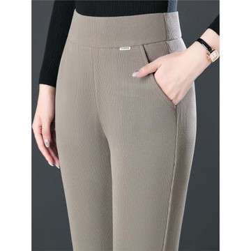 休閑褲女新款秋冬高腰顯瘦雪尼爾女褲中年媽媽加厚條絨直筒長褲子