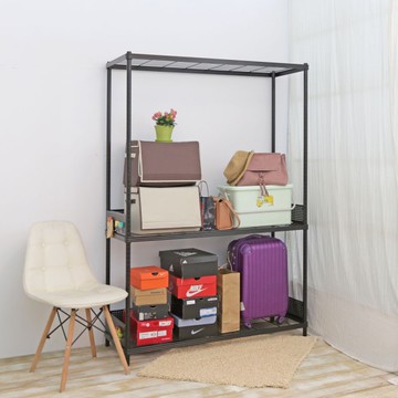 【品樂生活】45X120X208CM 包邊厚鐵框圍籬款三層架 烤漆霧黑/置物架/波浪架/收納架/鐵力士架