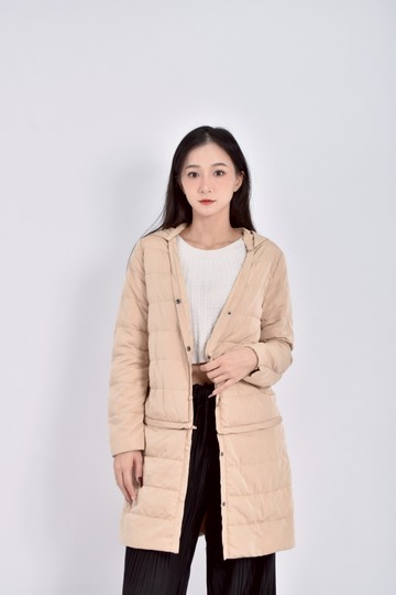 (M) gu下擺可拆式長版排扣棕色外套