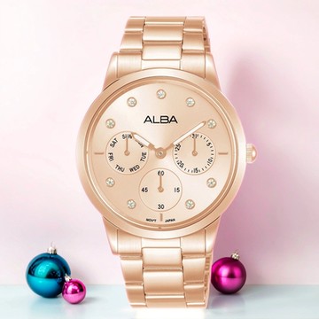ALBA 雅柏 晶鑽三眼日曆女錶 新春換新 送禮首選-35mm (AP6720X1/VD75-X134P)