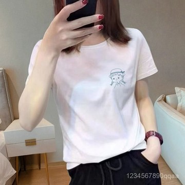 夏季短袖女 純棉短袖女 正肩短袖 T恤女 寬鬆上衣 顯瘦T恤 印花短袖 洋氣上衣 上衣女 百搭短袖