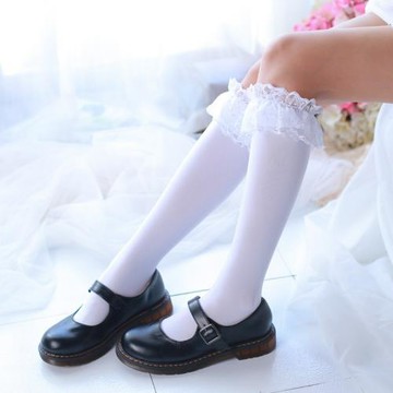 日系洛麗塔白色天鵝絨jk偽娘絲襪用品高筒大腿襪蕾絲cos女裝大佬