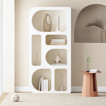 北歐奶油風客廳洞穴櫃白色簡約收納陳列櫃子一體展櫃裝飾拱形書櫃197SFY 快速出貨