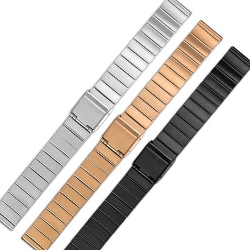 Watchband / 14mm / 各品牌通用 啞光拉絲 竹節 勾扣 不鏽鋼錶帶 黑/銀/玫瑰金色 ＃862-SS001