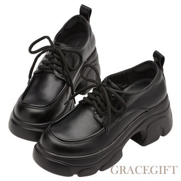 【Grace Gift】休閒紳士輕量運動厚底牛津鞋 黑