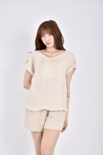 (M) mango質感素面黃色短袖上衣