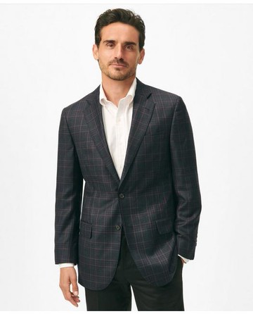 Brooks Brothers Men's Traditional Fit Checked Sport Coat in Hopsack Wool | Navy | Size 48 Regular