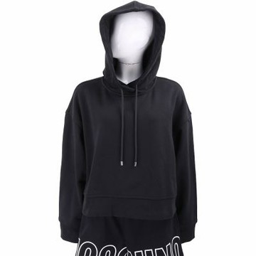 Max Mara-SPORTMAX 抽繩立領連帽 黑色彈性棉短版運動衫 大學T