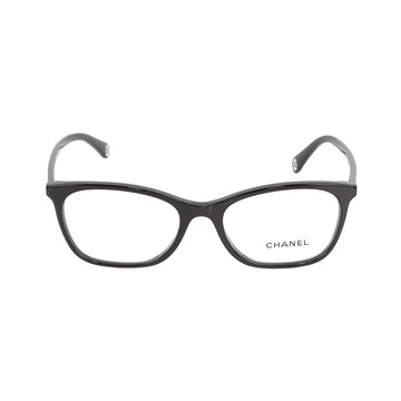 CHANEL 銀字Logo 長方形平光眼鏡(黑色)