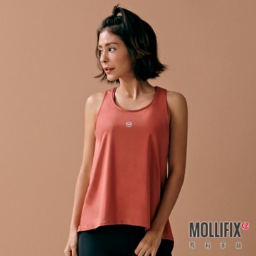 Mollifix 瑪莉菲絲 後開岔交疊燕尾運動背心 (紅棕)