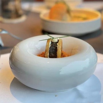 分子料理高檔酒店位上白色陶瓷餐具拉絲保溫盤創意個性盤子盅