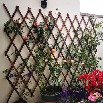 戶外木柵欄隔斷籬笆圍欄 戶外防腐木柵欄伸縮實木籬笆爬藤架花園圍欄護欄墻面裝飾網格花架