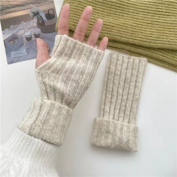 ✨精選好物✨韓國簡約款半指手套 ins半指手套 仿羊絨純色針織手套  保暖護腕露指手套  寫字漏指手套