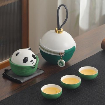 熊貓便攜式旅行茶具節日禮品戶外快客杯一壺三杯創意功夫茶杯套裝