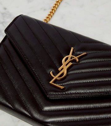 Saint Laurent Cassandre matelassé leather wallet on chain
