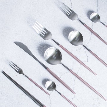 粉銀色葡萄牙刀叉勺同款顏控創意禮品ins風拍攝道具不銹鋼西餐具