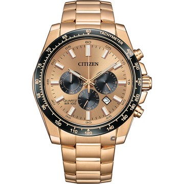 CITIZEN Chronograph 運動計時 時尚腕錶 男錶 手錶-44mm黑x玫瑰金色 AN8236-52P