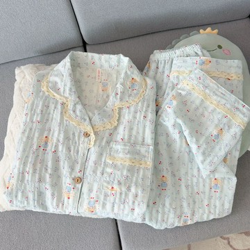 春秋季雲朵棉紗睡衣 長袖長褲開衫居家服 女生睡衣 可愛家居服兩件套 寬鬆睡衣 學生睡衣