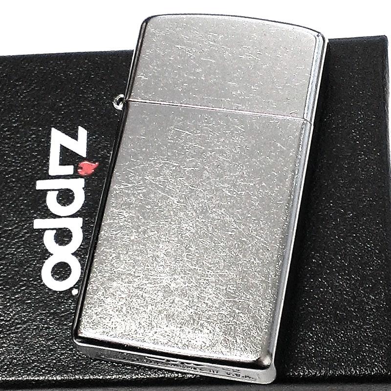 ZIPPO ライター スリム ジッポ ユーズド加工 無地 ストリートクローム シルバー かっこいい 銀 メンズ