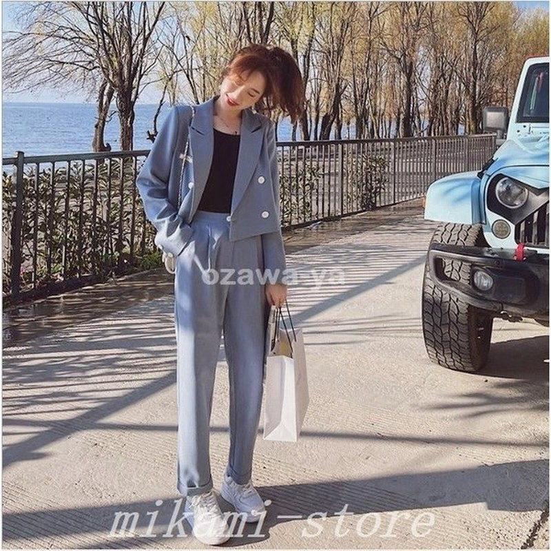 セットアップショート丈ジャケットゆったりパンツスーツレディース韓国オルチャン秋冬コーデ 通販 Lineポイント最大get Lineショッピング