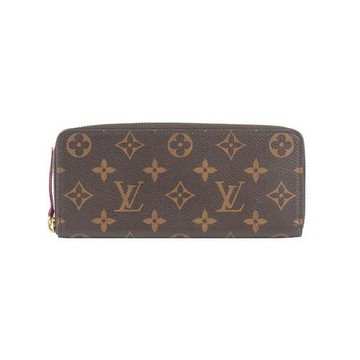 二手商品9.2成新_LV Monogram CLEMENCEㄇ型拉鍊長夾(桃紅) M60742
