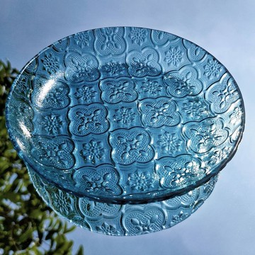 彩晶海棠花玻璃盤 15.4公分中盤 海棠花玻璃 玻璃盤 飾品盤