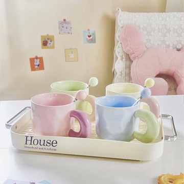 高顏值喬遷杯具套裝奶油風陶瓷馬克杯家用喝水杯茶具客廳杯具套裝