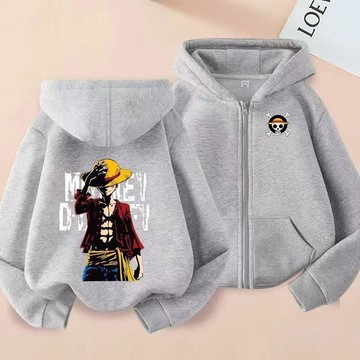 兒童衣服 秋冬衣服 保暖衣服海賊王衛衣男秋冬款開衫拉鍊動漫二次元休閒連帽外套薄款衛衣童裝