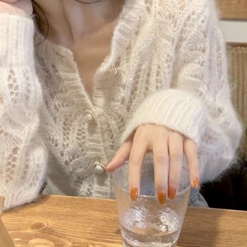 春秋鏤空馬海毛針織毛衣短版小外套外套