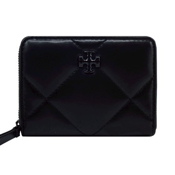 TORY BURCH KIRA 納帕皮革菱格紋拉鍊短夾(黑)