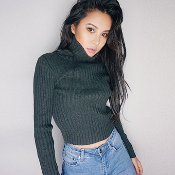 FINDSENSE G6 韓國時尚 秋冬新款女裝修身高腰顯瘦純色豎條紋高領針織衫毛衣