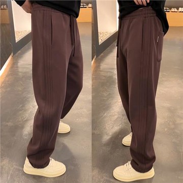 2025秋冬潮流直筒彎刀休閑褲男加絨寬松哈倫香蕉長褲闊腿百搭衛褲