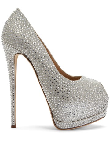 Giuseppe Zanotti - Sharon 140mm rhinestone-embellished pumps - women - Satin/Leather/Calf Leather - 40 - Grey