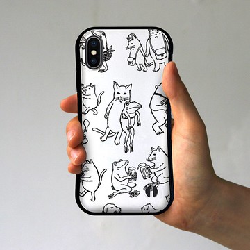 Grip iPhone Case Cat and Blue Frog Friends 白