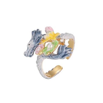 【巴黎精品】戒指琺瑯開口戒-青龍荷葉花朵珍珠女飾品a1gf33