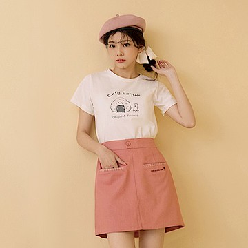 OB嚴選-咖啡廳家族．格紋撞色口袋拼接A字裙