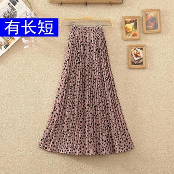 夏季新款高腰大擺復古豹紋半身裙女波點雪紡a字裙中長款百褶裙子
