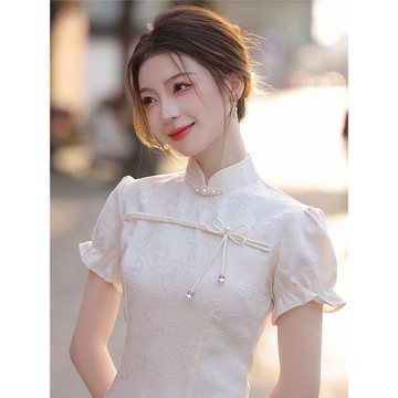 旗袍小個子2025新款年輕款氣質少女復古短款素雅日常改良連衣裙夏