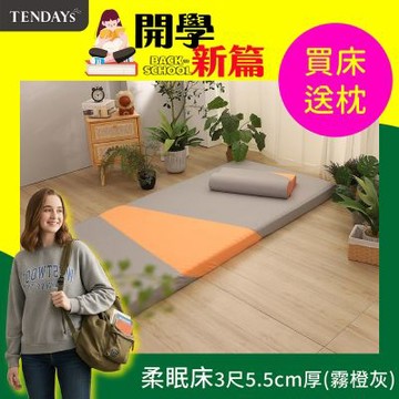TENDAYS 記憶床墊 玩色柔眠記憶床 3尺標準單人(霧橙灰 5.5cm厚 可捲收薄墊) 買床送枕