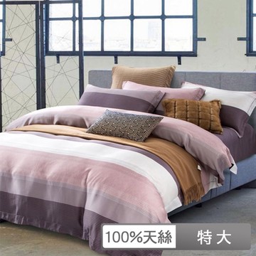 貝兒居家寢飾生活館 100%天絲四件式兩用被床包組 特大雙人時尚先生咖
