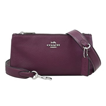 COACH CJ789 金屬馬車LOGO雙層拉鍊斜背包.酒紅