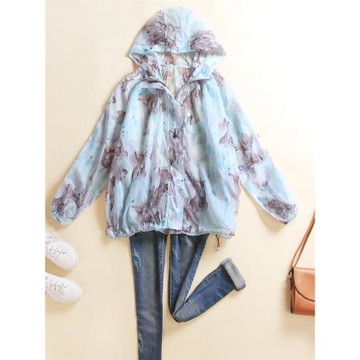 透氣防曬衣女款夏季2025新款薄款開衫寬松印花大碼百搭防曬服外套