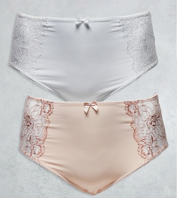Simply Be 2 pack lace briefs in blush pink and white-Multi