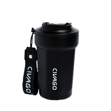 【CIVAGO】朵朵陶瓷保溫咖啡杯 純色款-雲朵 曜石黑 384ml 咖啡隨行杯 保溫杯