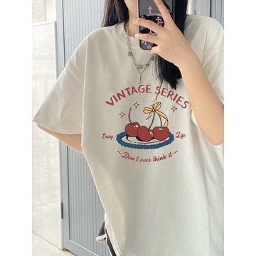 【PRPN】100%純棉 女生衣服 日系復古 t恤 短袖上衣 韓國短袖 顯瘦上衣 印花 t恤 寬鬆短袖 純棉上衣 閨蜜裝